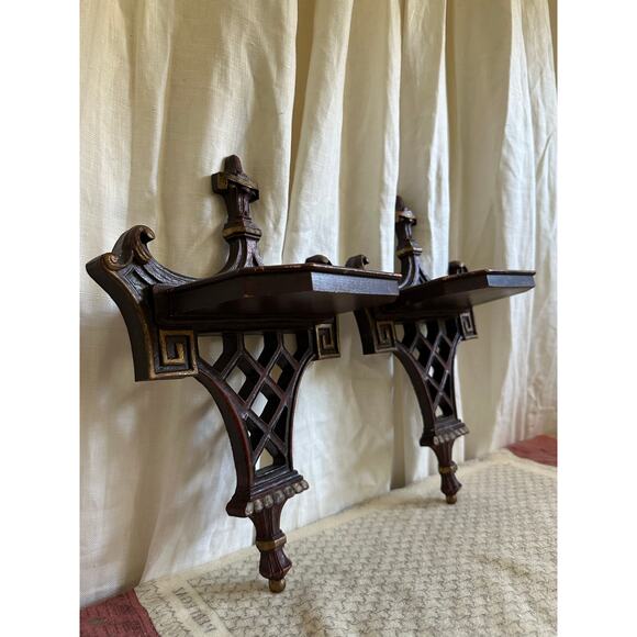Vintage Syroco Wood Shelves oriental chinoiserie pagoda Asian style Chinese - Picture 8 of 16